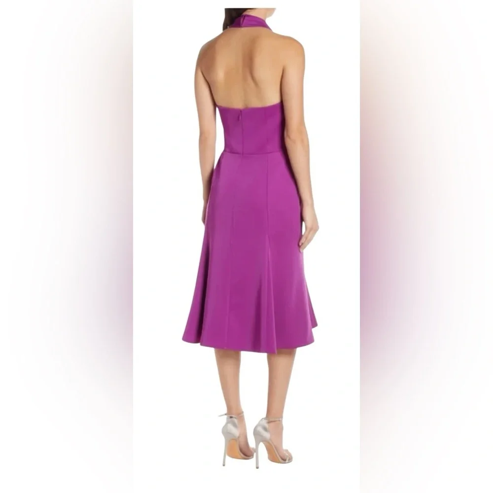 Harlyn Orchid Fit and Flare Halter Dress Plunging Drape Neckline Open Back XL - Picture 3 of 12